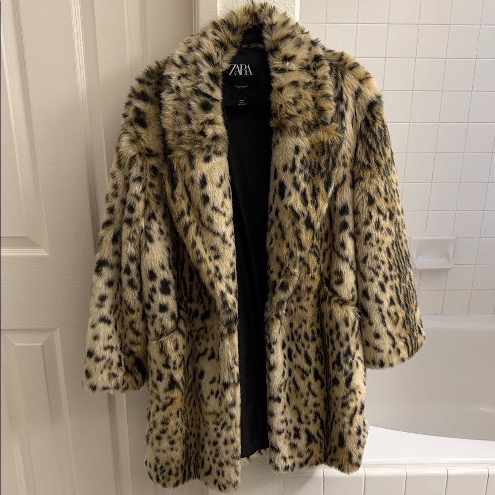 Zara Women's Animal Print Faux Fur Jacket